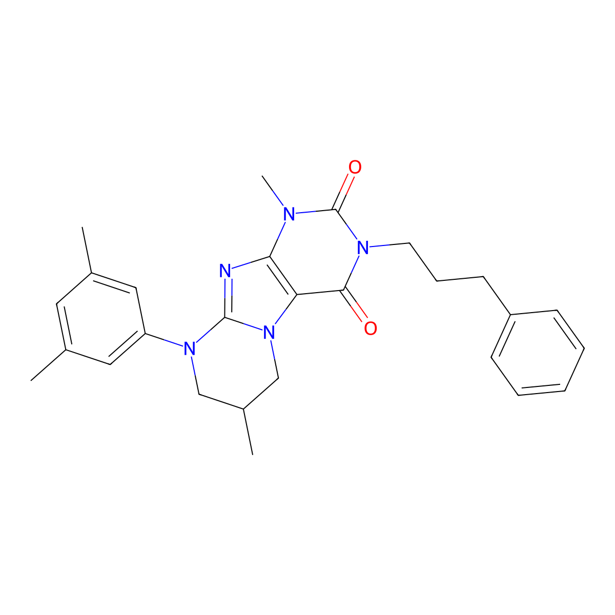 9-(3,5-dimethylphenyl)-1,7-dimethyl-3-(3-phenylpropyl)-7,8-dihydro-6H-purino[7,8-a]pyrimidine-2,4-dione molecular structure, CAS 848063-71-8