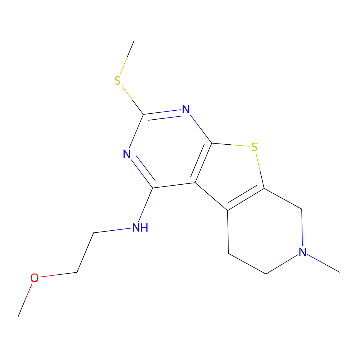 N-(2-methoxyethyl)-7-methyl-2-methylsulfanyl-6,8-dihydro-5H-pyrido[4,5]thieno[1,2-c]pyrimidin-4-amine molecular structure, CAS 848064-05-1