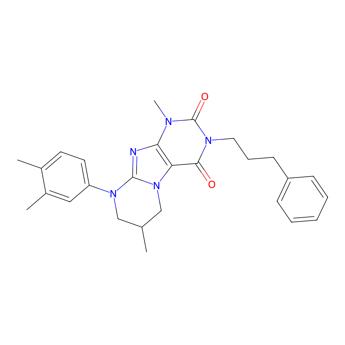 9-(3,4-dimethylphenyl)-1,7-dimethyl-3-(3-phenylpropyl)-7,8-dihydro-6H-purino[7,8-a]pyrimidine-2,4-dione molecular structure, CAS 848064-09-5