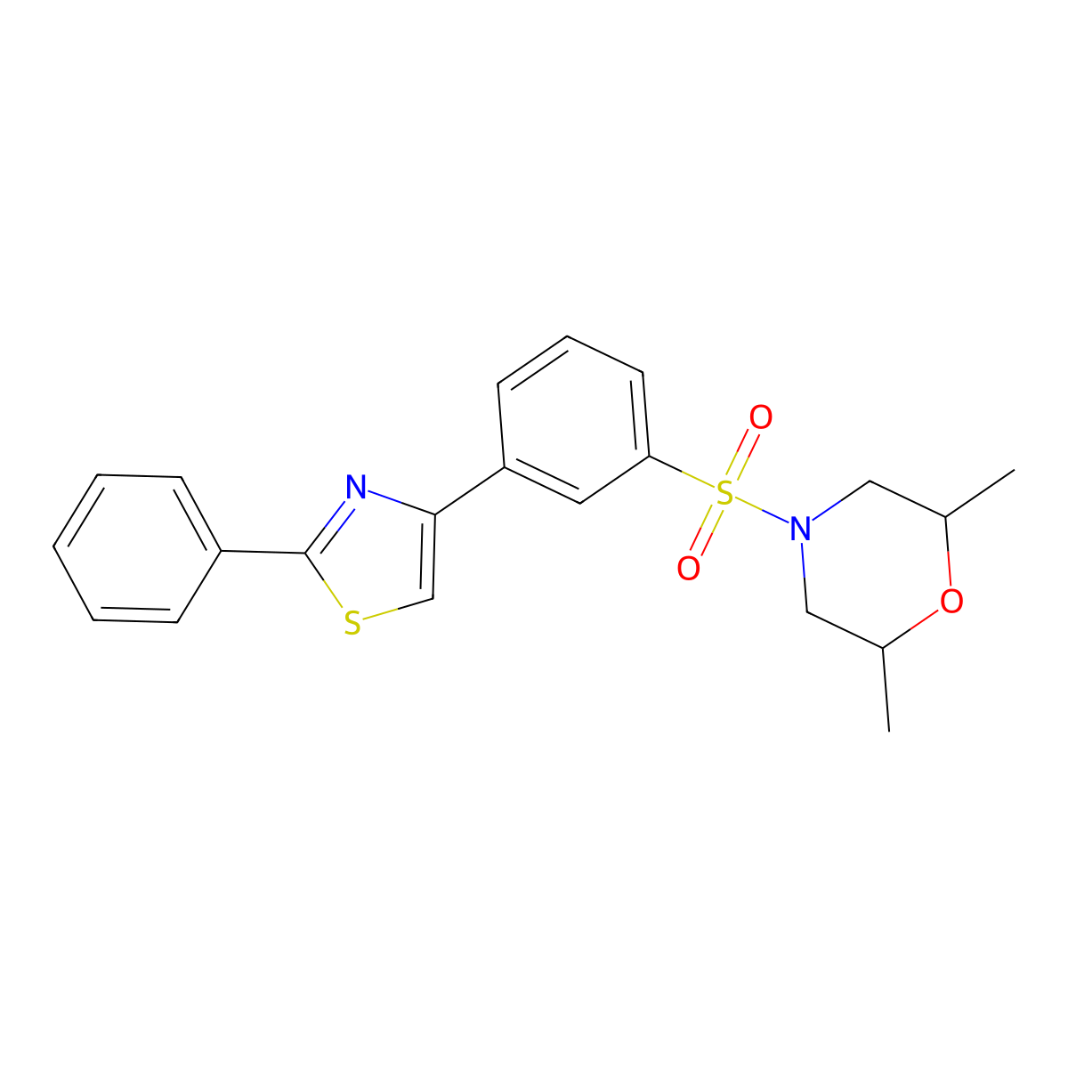 2,6-Dimethyl-4-[3-(2-phenyl-thiazol-4-yl)-benzenesulfonyl]-morpholine molecular structure, CAS 848064-33-5