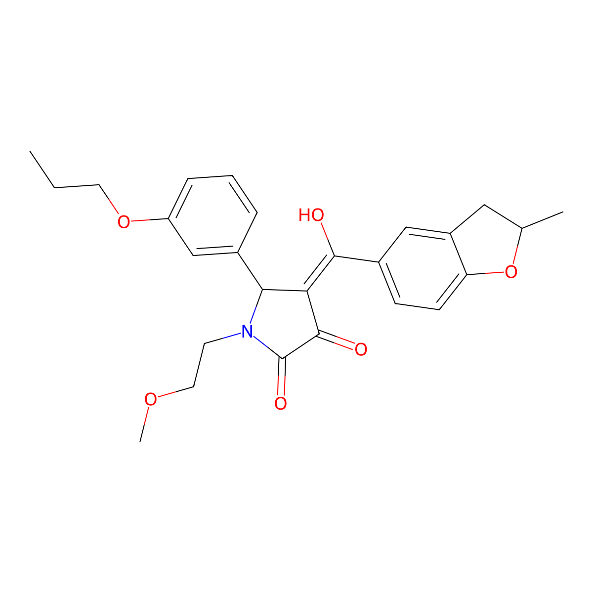 3-hydroxy-1-(2-methoxyethyl)-4-(2-methyl-2,3-dihydro-1-benzofuran-5-carbonyl)-5-(3-propoxyphenyl)-2,5-dihydro-1H-pyrrol-2-one molecular structure, CAS 848064-52-8