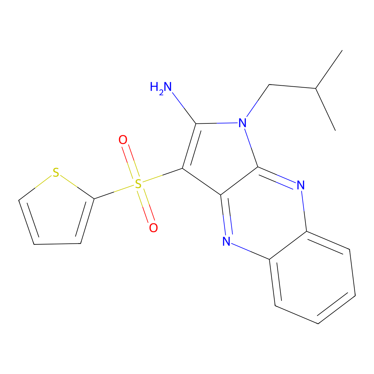 1-(2-Methylpropyl)-3-thiophen-2-ylsulfonylpyrrolo[3,2-b]quinoxalin-2-amine molecular structure, CAS 848065-08-7