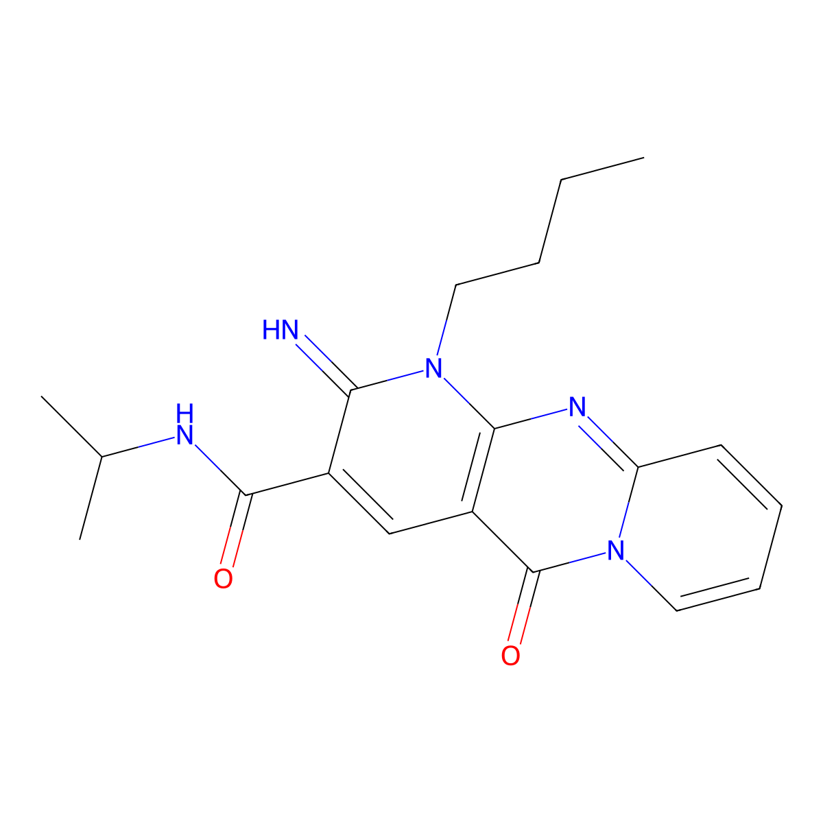 1-butyl-2-imino-N~3~-isopropyl-5-oxo-1,5-dihydro-2H-dipyrido[1,2-a:2,3-d]pyrimidine-3-carboxamide molecular structure, CAS 848065-19-0