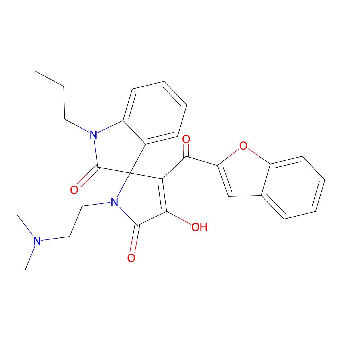 3'-(1-benzofuran-2-ylcarbonyl)-1'-[2-(dimethylamino)ethyl]-4'-hydroxy-1-propylspiro[indole-3,2'-pyrrole]-2,5'(1H,1'H)-dione molecular structure, CAS 848065-33-8