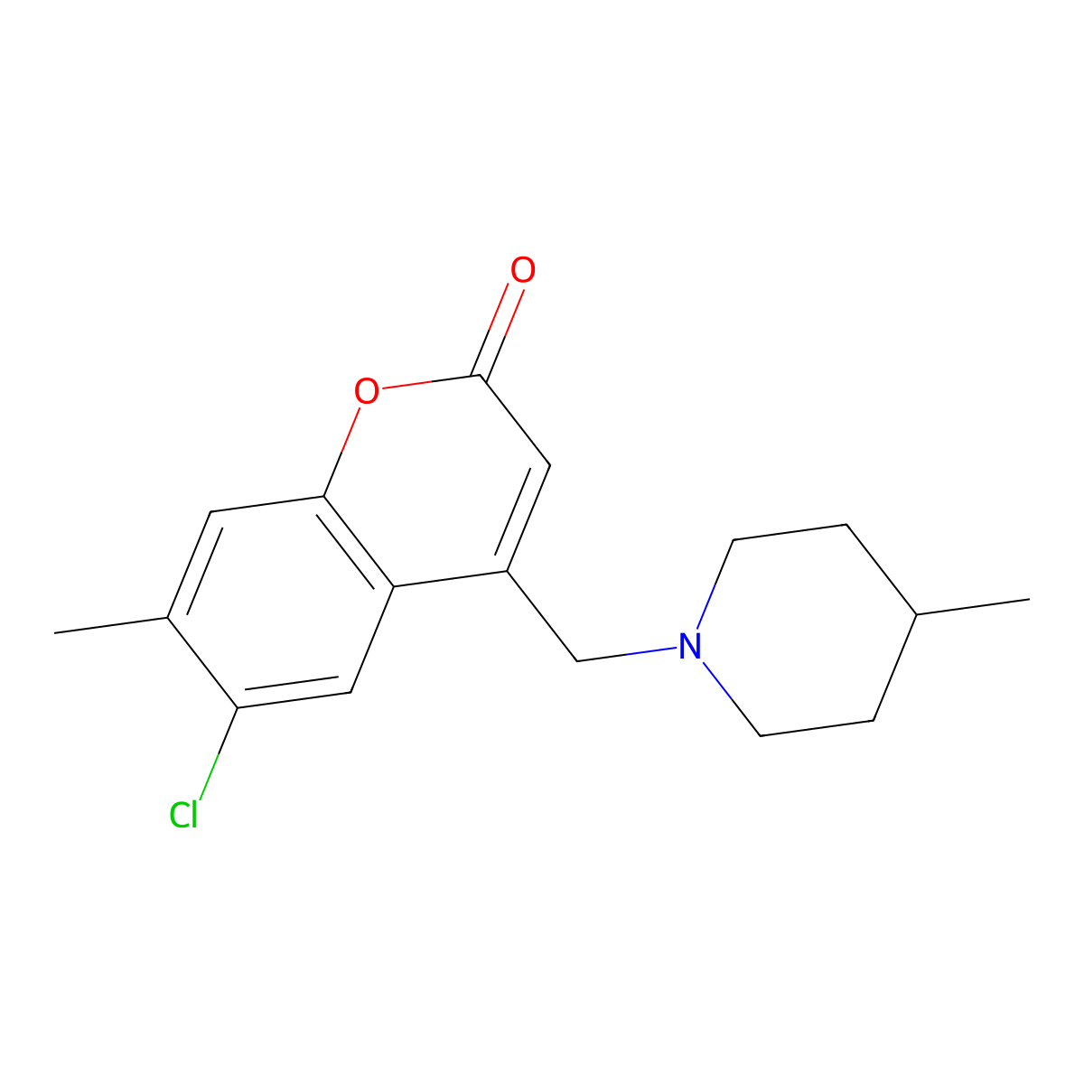 6-chloro-7-methyl-4-((4-methylpiperidin-1-yl)methyl)-2H-chromen-2-one molecular structure, CAS 848065-80-5