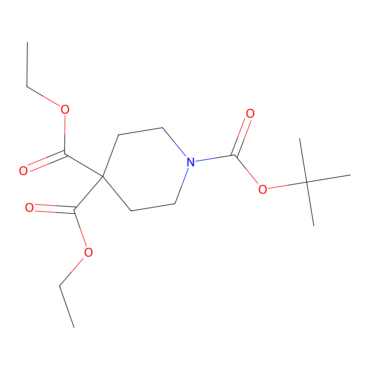 1-tert-Butyl 4,4-diethyl piperidine-1,4,4-tricarboxylate molecular structure, CAS 848070-26-8