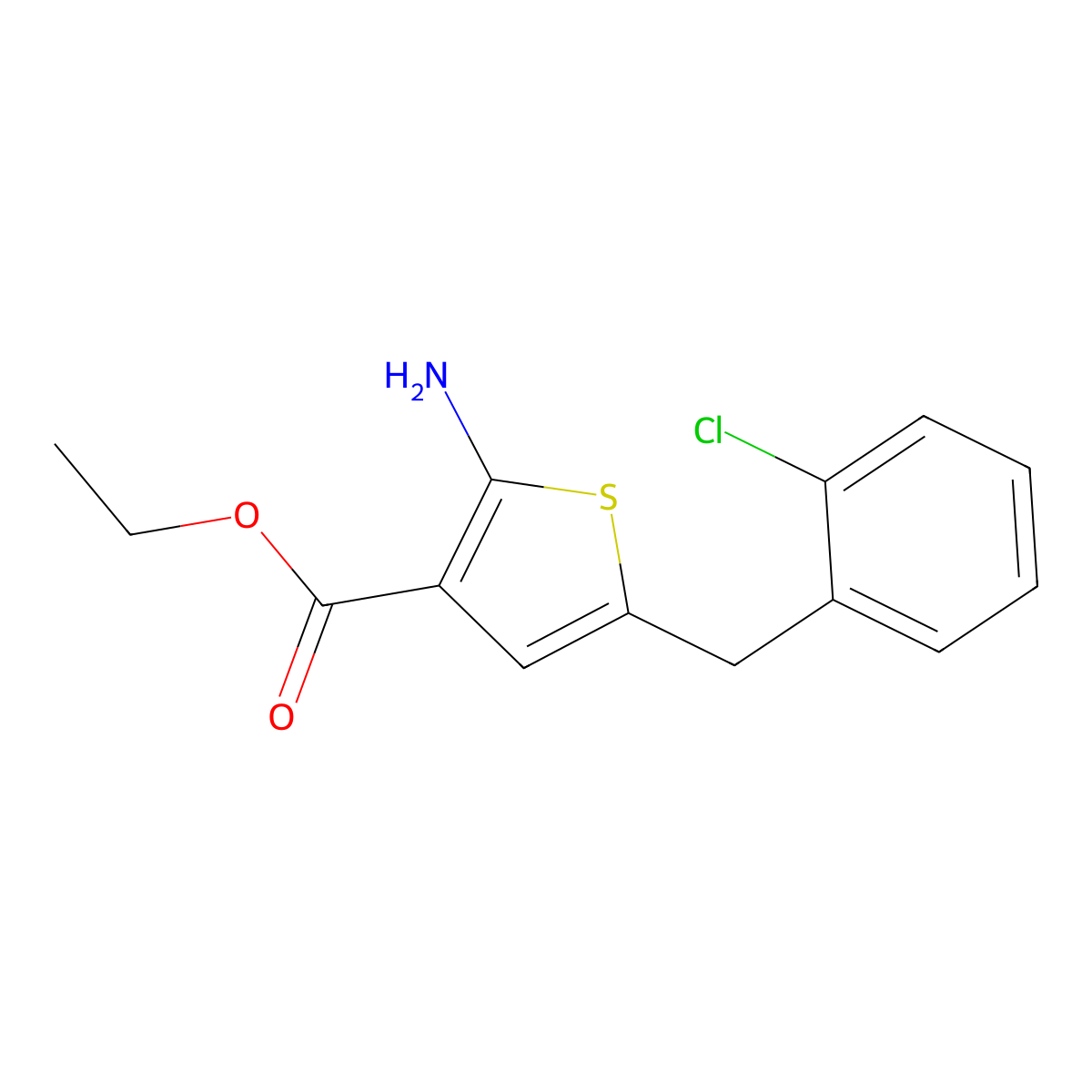 Ethyl 2-amino-5-(2-chlorobenzyl)thiophene-3-carboxylate molecular structure, CAS 848081-09-4