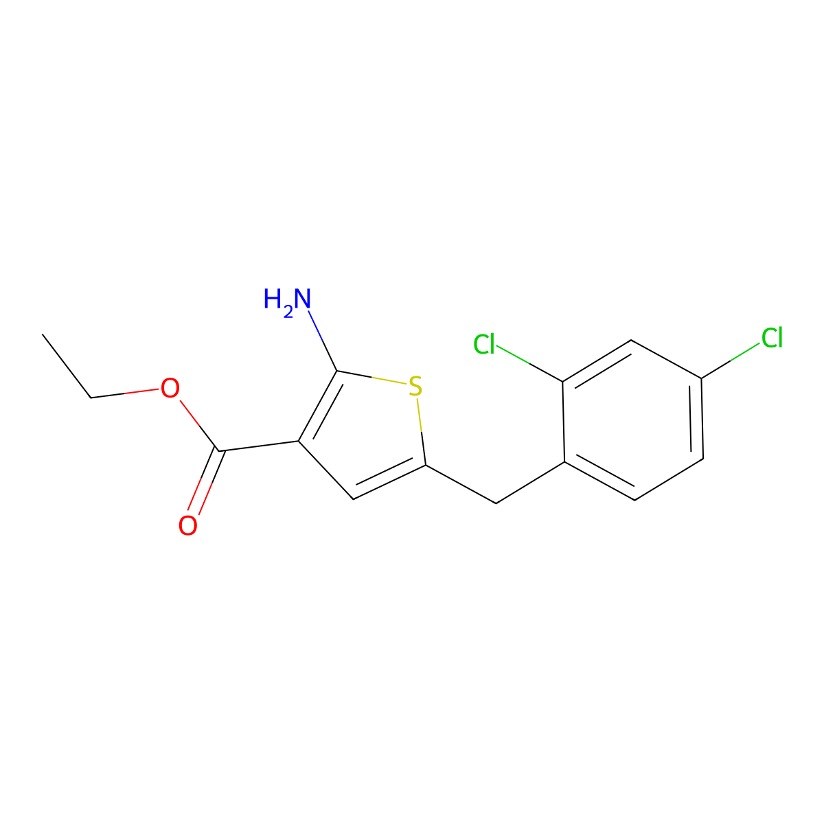 Ethyl 2-amino-5-(2,4-dichlorobenzyl)thiophene-3-carboxylate molecular structure, CAS 848081-12-9