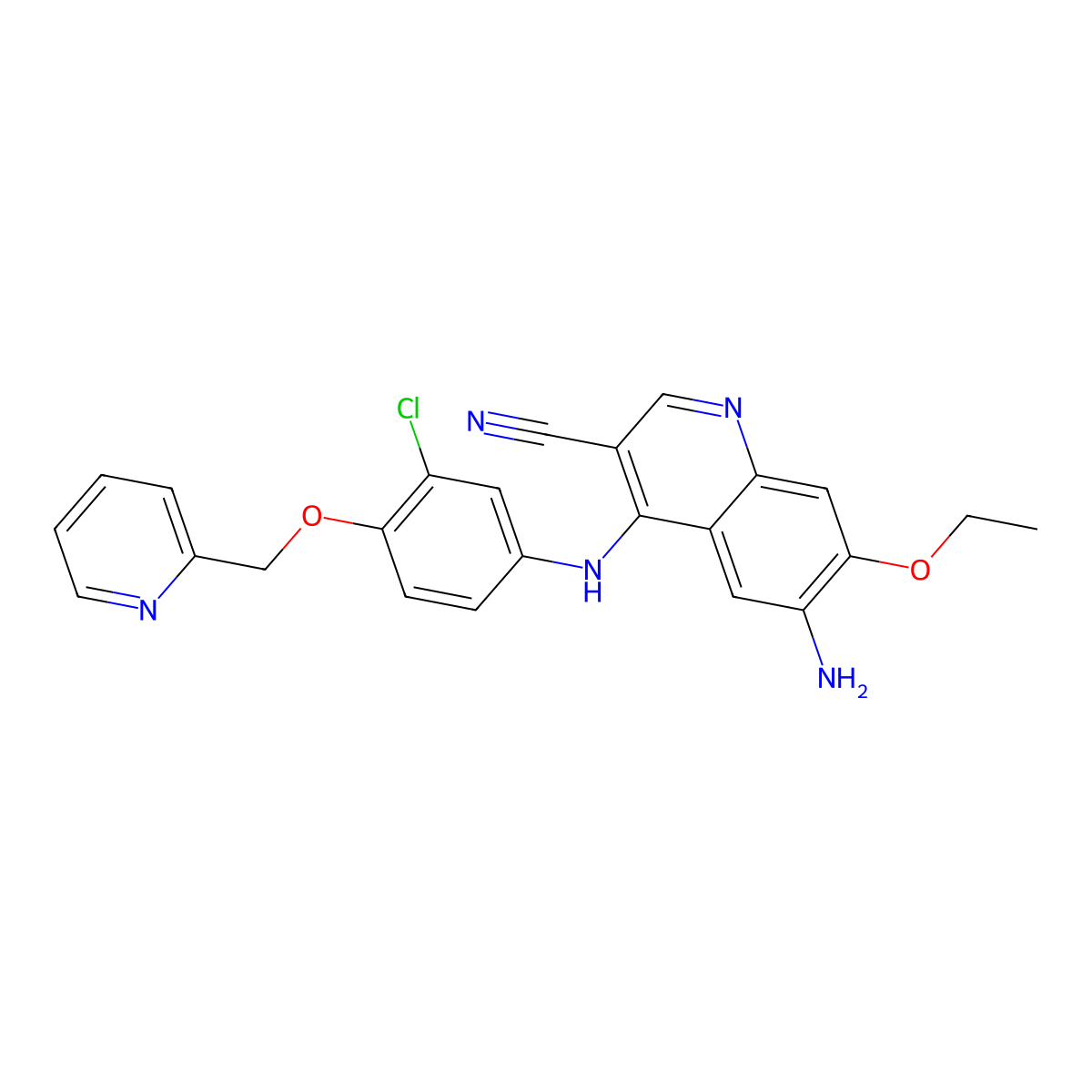 6-Amino-4-(3-chloro-4-(pyrid-2-ylmethoxy)phenylamino)-7-ethoxyquinoline-3-carbonitrile molecular structure, CAS 848139-78-6