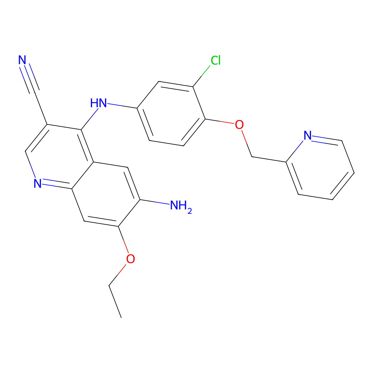6-Amino-4-(3-chloro-4-(pyrid-2-ylmethoxy)phenylamino)-7-ethoxyquinoline-3-carbonitrile molecular structure, CAS 848139-78-6