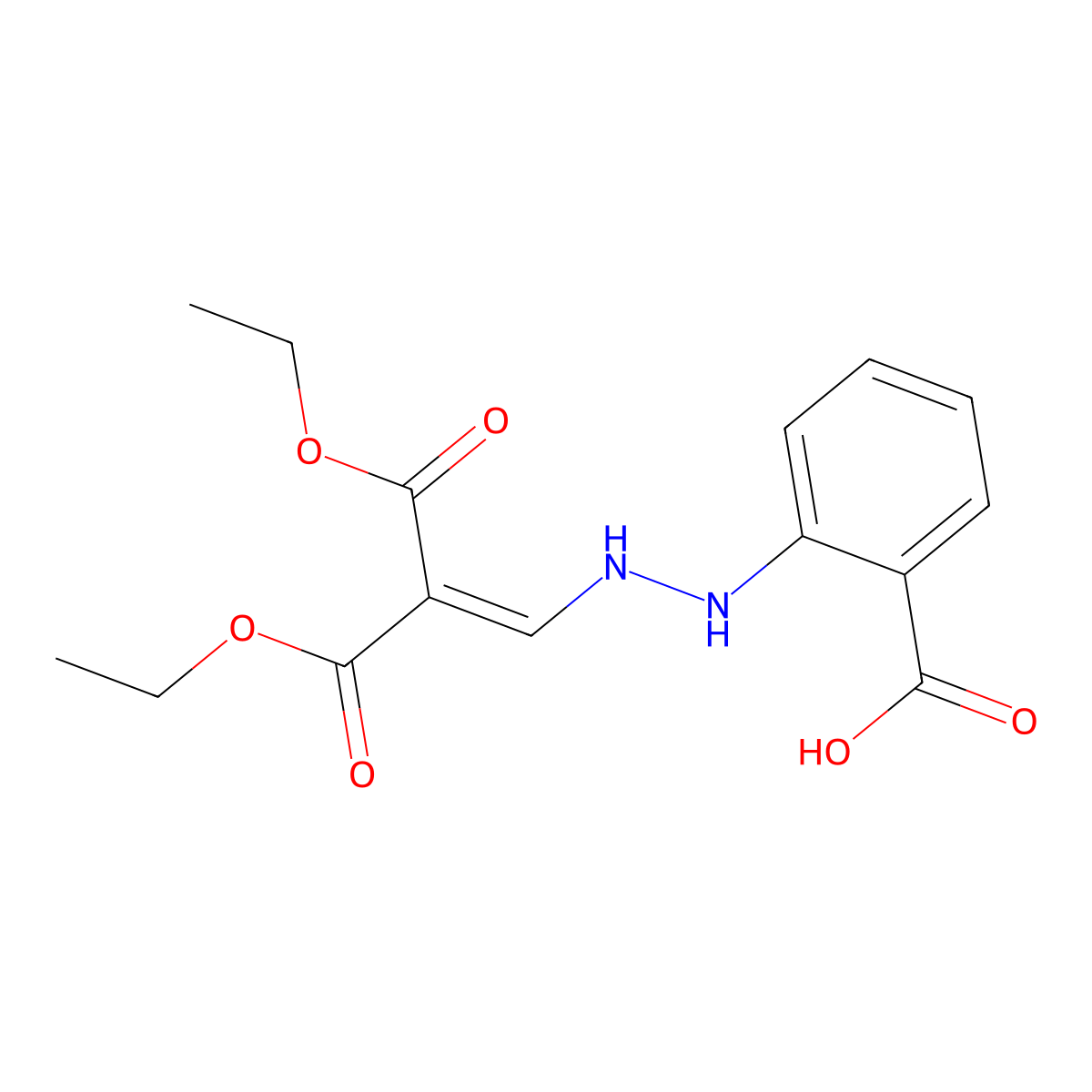 2-{2-[3-Ethoxy-2-(ethoxycarbonyl)-3-oxoprop-1-en-1-yl]hydrazin-1-yl}benzoic acid molecular structure, CAS 848178-50-7