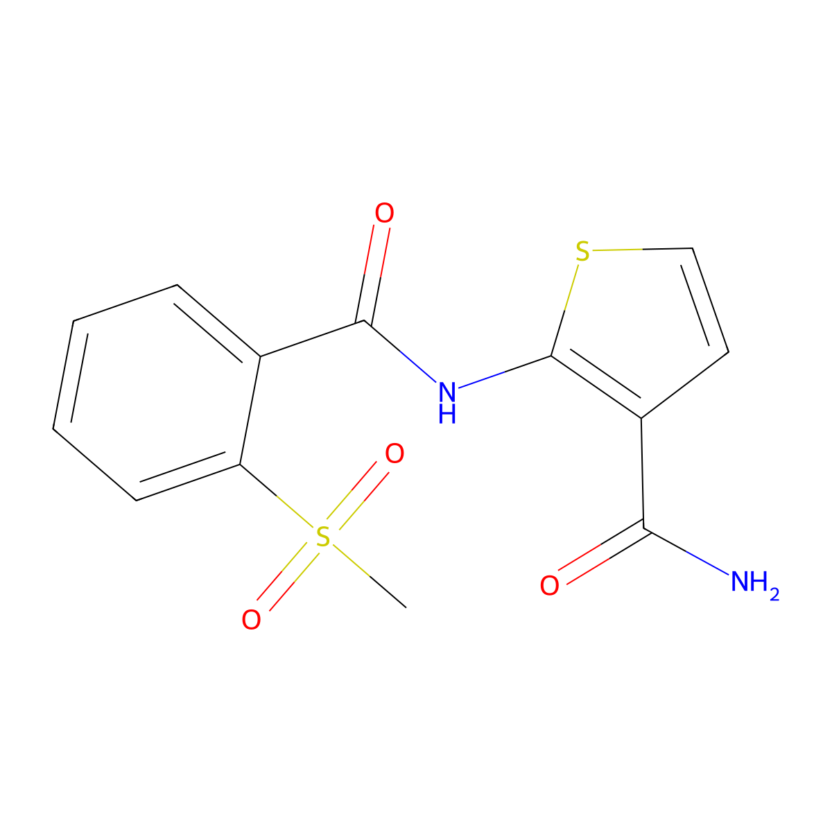 2-(2-(Methylsulfonyl)benzamido)thiophene-3-carboxamide molecular structure, CAS 848180-27-8