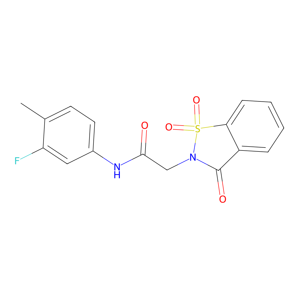 N-(3-fluoro-4-methylphenyl)-2-(1,1,3-trioxo-1,2-benzothiazol-2-yl)acetamide molecular structure, CAS 848182-57-0