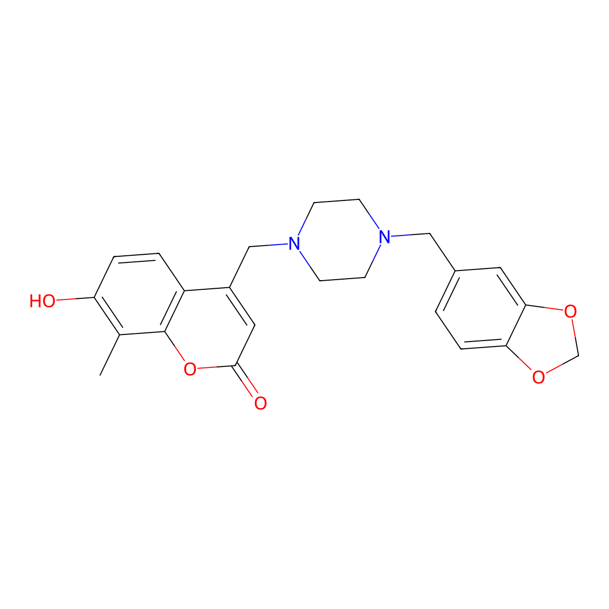 4-((4-(benzo[d][1,3]dioxol-5-ylmethyl)piperazin-1-yl)methyl)-7-hydroxy-8-methyl-2H-chromen-2-one molecular structure, CAS 848182-60-5