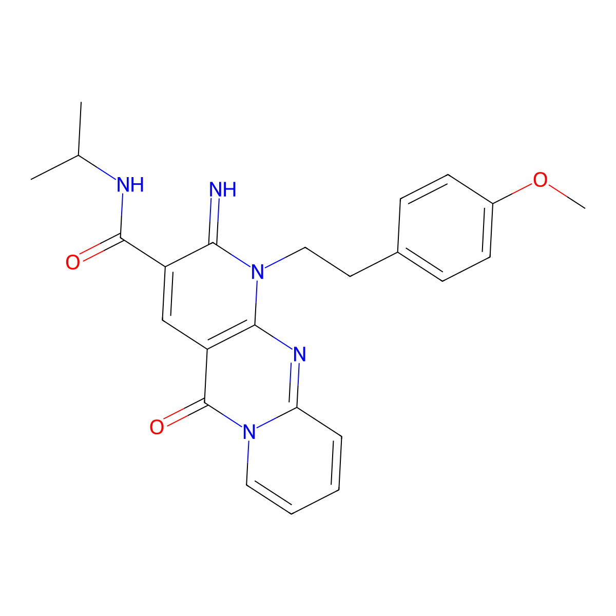 2-imino-N~3~-isopropyl-1-(4-methoxyphenethyl)-5-oxo-1,5-dihydro-2H-dipyrido[1,2-a:2,3-d]pyrimidine-3-carboxamide molecular structure, CAS 848203-34-9