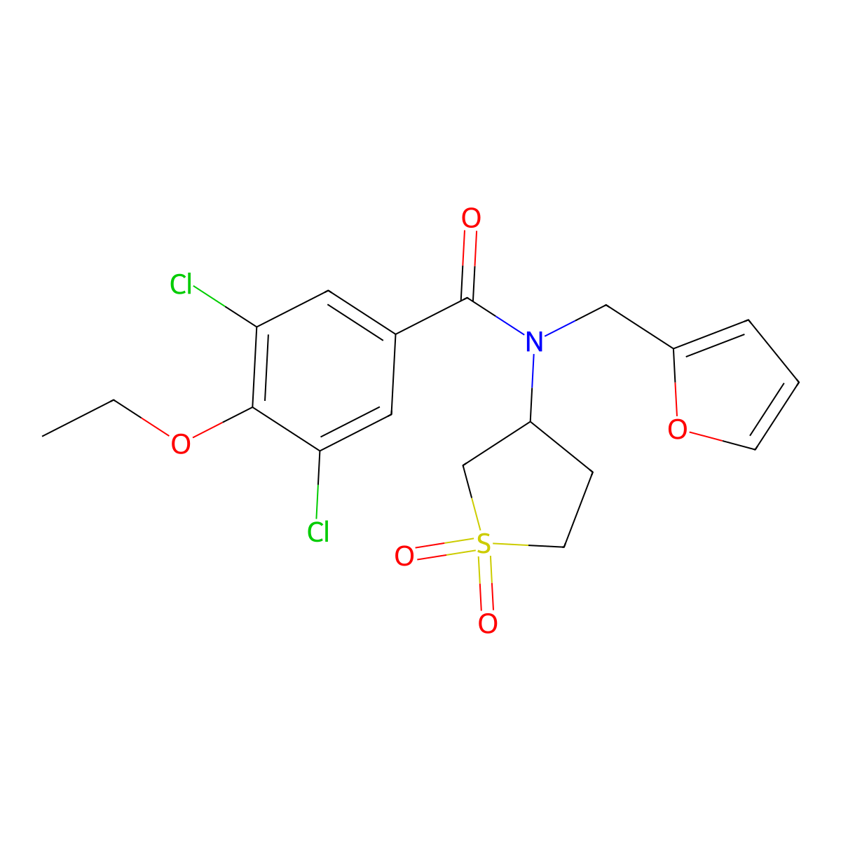 3,5-dichloro-N-(1,1-dioxidotetrahydrothiophen-3-yl)-4-ethoxy-N-(furan-2-ylmethyl)benzamide molecular structure, CAS 848203-66-7