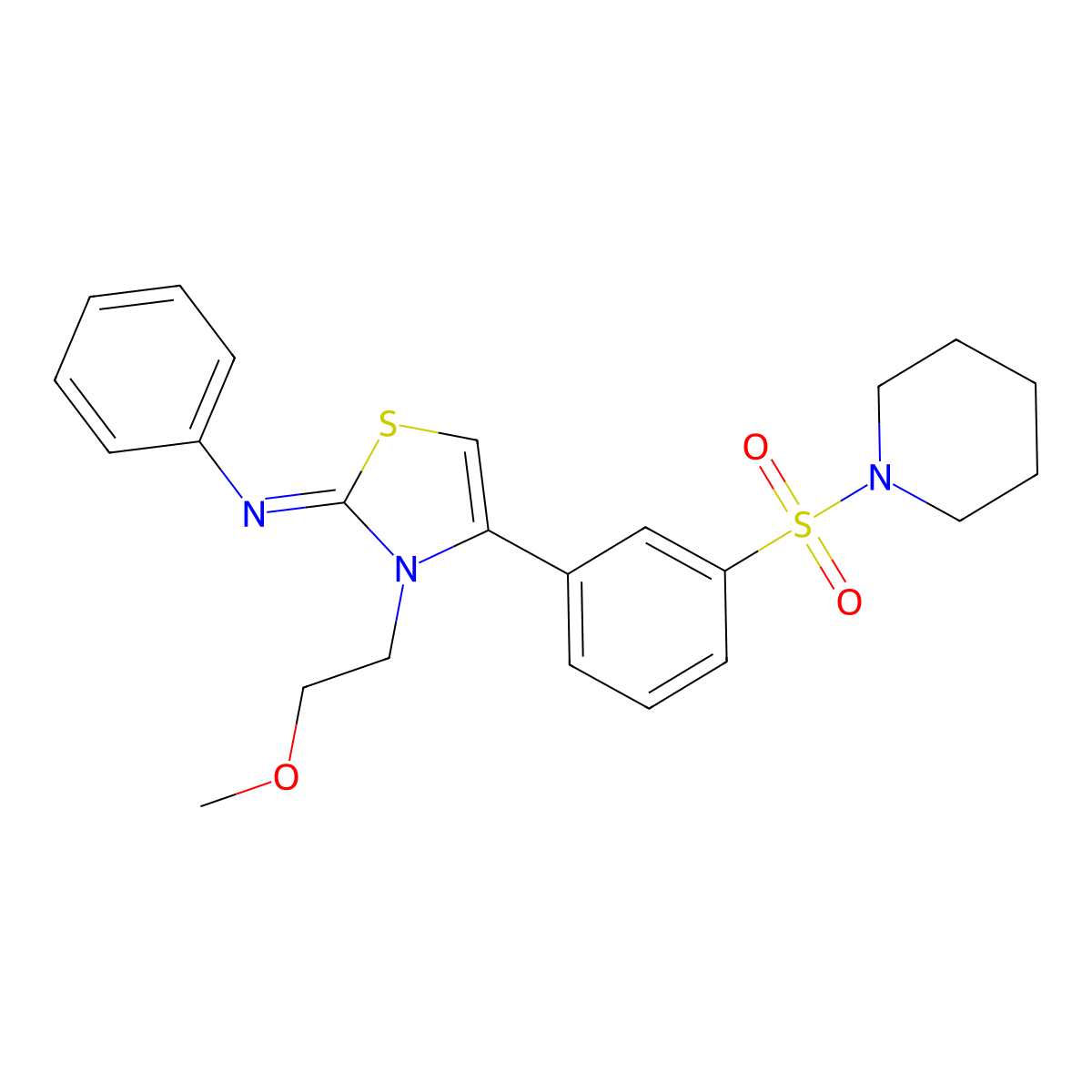 N-[(2Z)-3-(2-methoxyethyl)-4-[3-(piperidin-1-ylsulfonyl)phenyl]-1,3-thiazol-2(3H)-ylidene]aniline molecular structure, CAS 848203-72-5