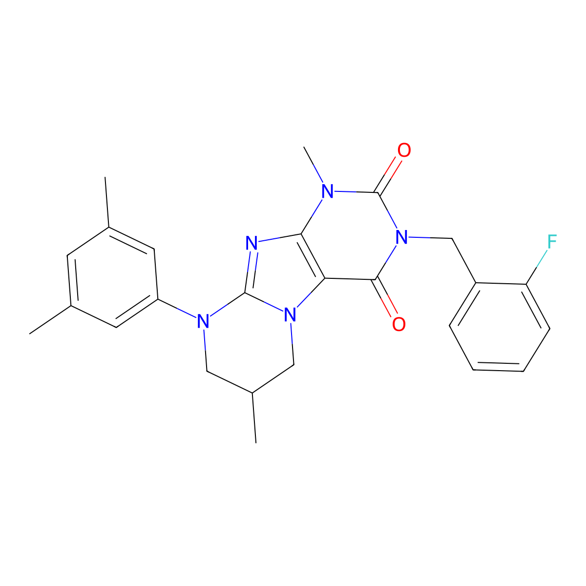 9-(3,5-dimethylphenyl)-3-[(2-fluorophenyl)methyl]-1,7-dimethyl-7,8-dihydro-6H-purino[7,8-a]pyrimidine-2,4-dione molecular structure, CAS 848204-11-5
