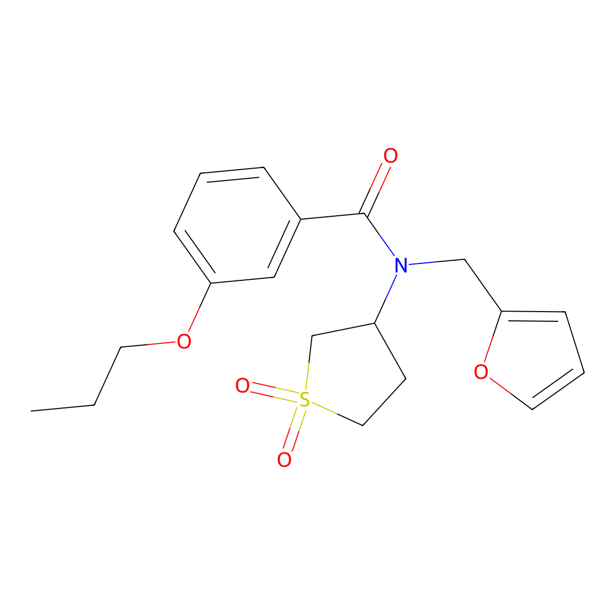 N-(1,1-dioxothiolan-3-yl)-N-(furan-2-ylmethyl)-3-propoxybenzamide molecular structure, CAS 848204-15-9