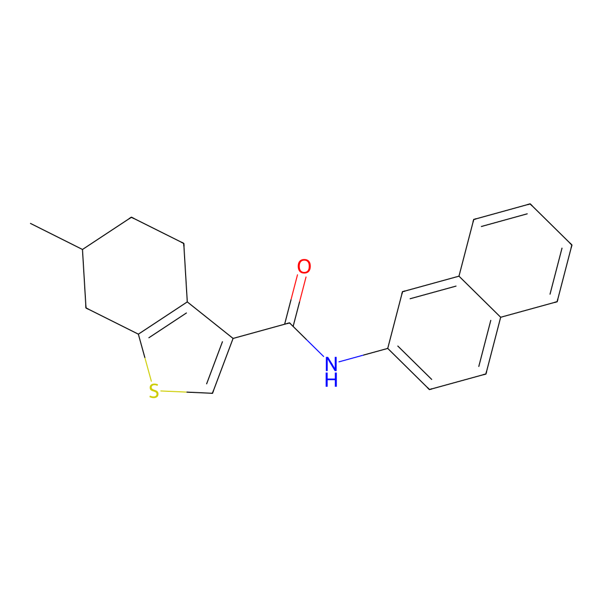 6-methyl-N-(naphthalen-2-yl)-4,5,6,7-tetrahydro-1-benzothiophene-3-carboxamide molecular structure, CAS 848204-50-2