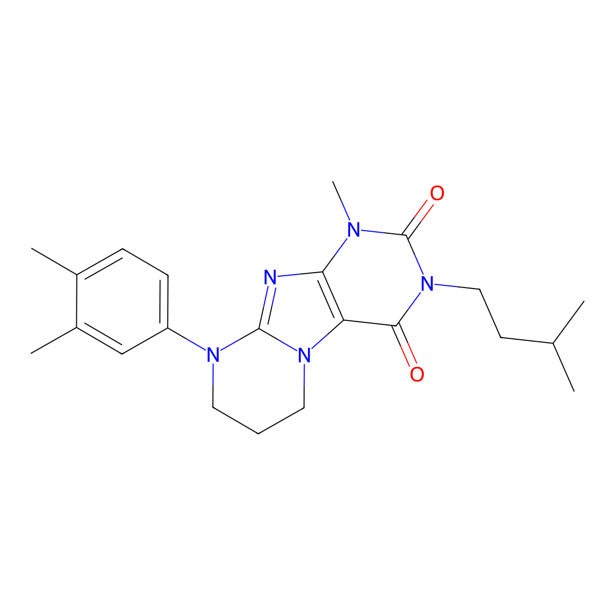 9-(3,4-dimethylphenyl)-1-methyl-3-(3-methylbutyl)-7,8-dihydro-6H-purino[7,8-a]pyrimidine-2,4-dione molecular structure, CAS 848204-75-1