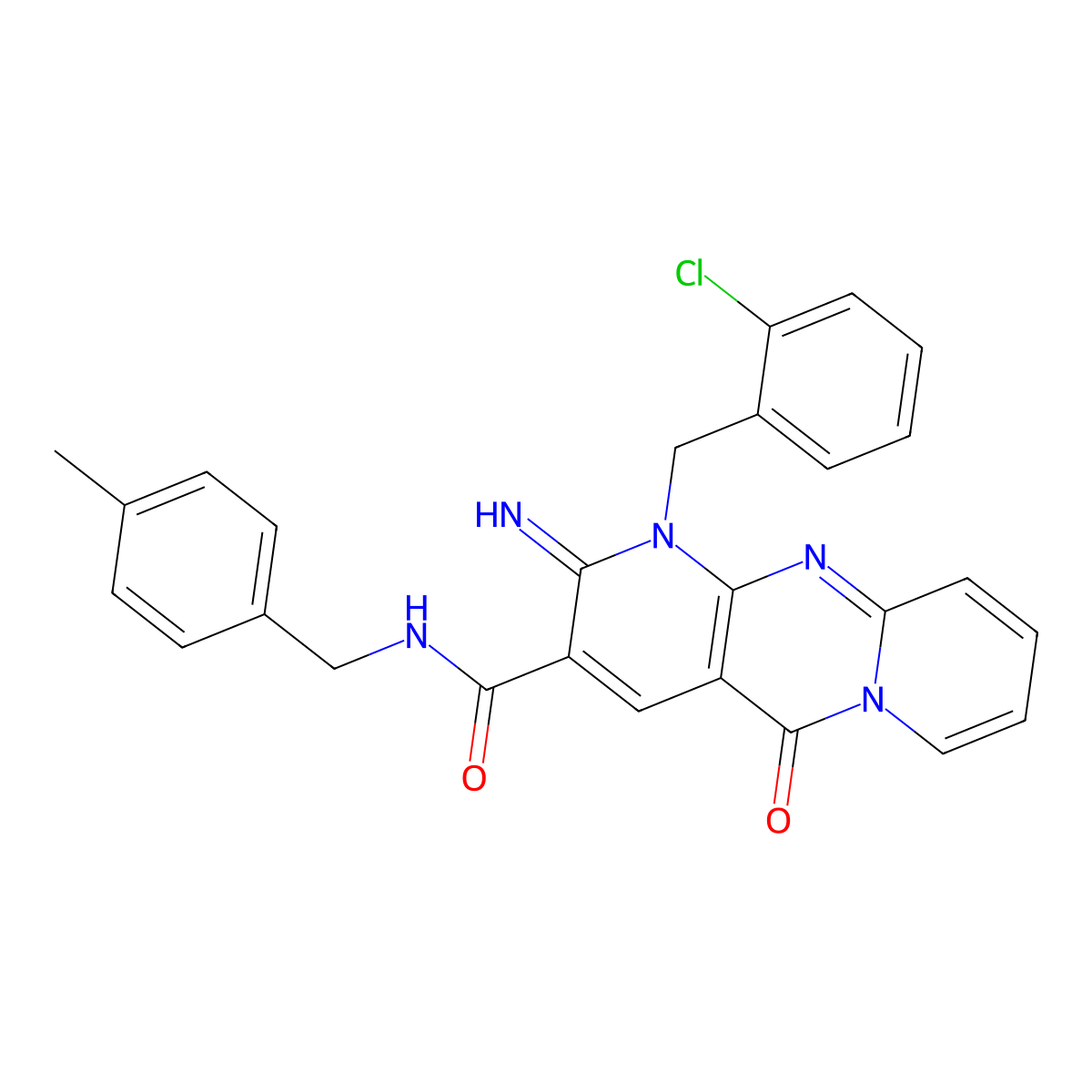 7-[(2-chlorophenyl)methyl]-6-imino-N-[(4-methylphenyl)methyl]-2-oxo-1,7,9-triazatricyclo[8.4.0.0^{3,8}]tetradeca-3(8),4,9,11,13-pentaene-5-carboxamide molecular structure, CAS 848205-19-6
