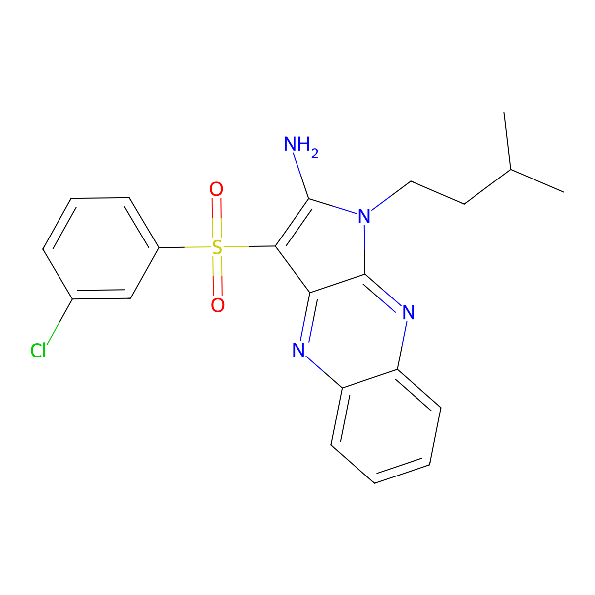 3-[(3-chlorophenyl)sulfonyl]-1-(3-methylbutyl)-1H-pyrrolo[2,3-b]quinoxalin-2-amine molecular structure, CAS 848205-21-0