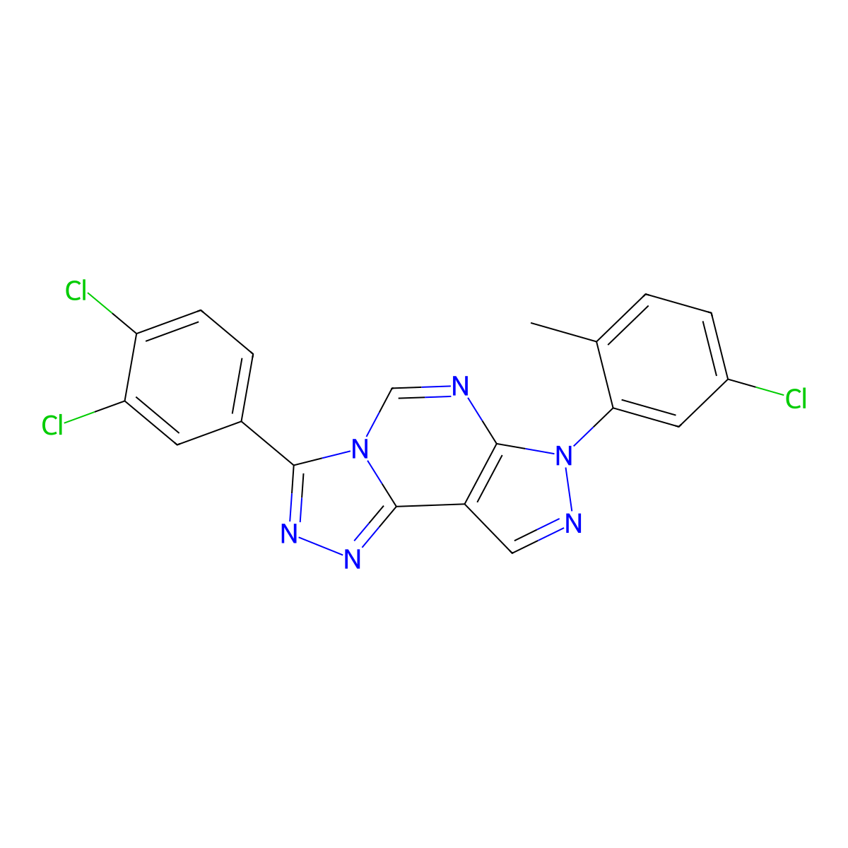 7-(3,4-Dichlorophenyl)-3-(5-chloro-2-methylphenyl)-6-hydropyrazolo[5,4-d]1,2,4-triazolo[4,3-e]pyrimidine molecular structure, CAS 848205-36-7