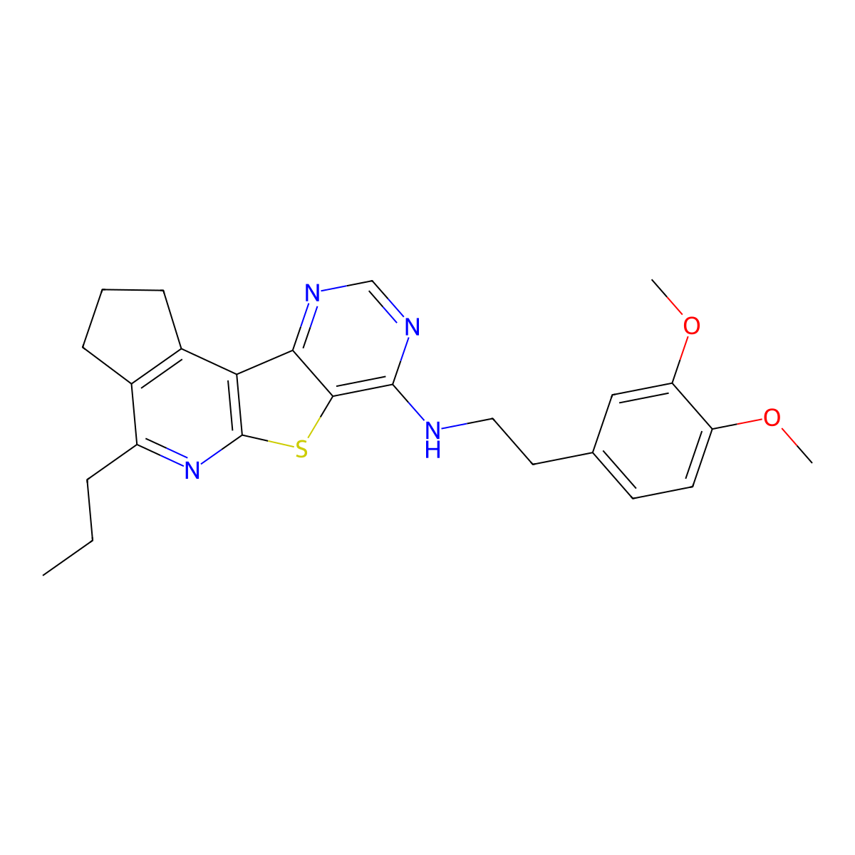 N-[2-(3,4-dimethoxyphenyl)ethyl]-4-propyl-2,3-dihydro-1H-cyclopenta[4',5']pyrido[3',2':4,5]thieno[3,2-d]pyrimidin-7-amine molecular structure, CAS 848205-71-0
