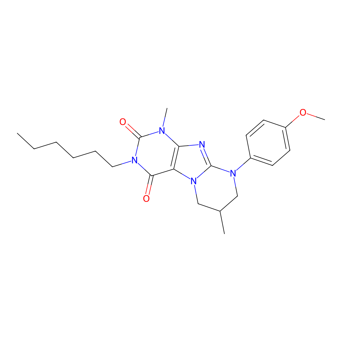 3-hexyl-9-(4-methoxyphenyl)-1,7-dimethyl-7,8-dihydro-6H-purino[7,8-a]pyrimidine-2,4-dione molecular structure, CAS 848205-88-9