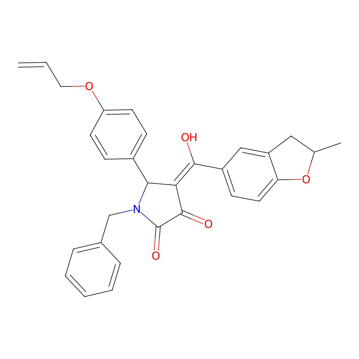 1-benzyl-3-hydroxy-4-(2-methyl-2,3-dihydro-1-benzofuran-5-carbonyl)-5-[4-(prop-2-en-1-yloxy)phenyl]-2,5-dihydro-1H-pyrrol-2-one molecular structure, CAS 848205-90-3