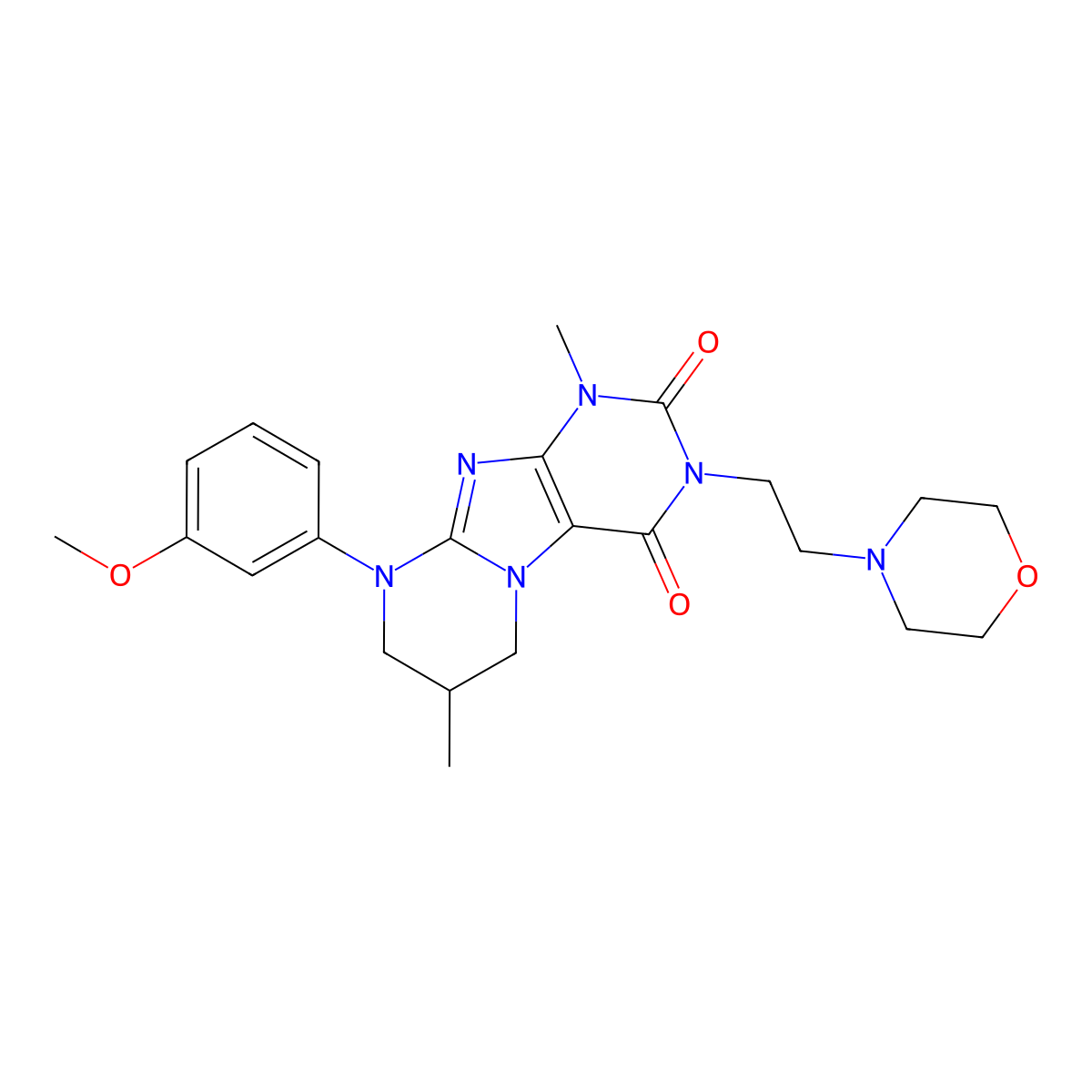 9-(3-methoxyphenyl)-1,7-dimethyl-3-(2-morpholin-4-ylethyl)-7,8-dihydro-6H-purino[7,8-a]pyrimidine-2,4-dione molecular structure, CAS 848206-61-1