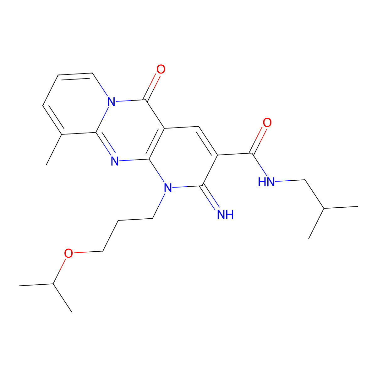 6-imino-11-methyl-N-(2-methylpropyl)-2-oxo-7-[3-(propan-2-yloxy)propyl]-1,7,9-triazatricyclo[8.4.0.0^{3,8}]tetradeca-3(8),4,9,11,13-pentaene-5-carboxamide molecular structure, CAS 848207-13-6