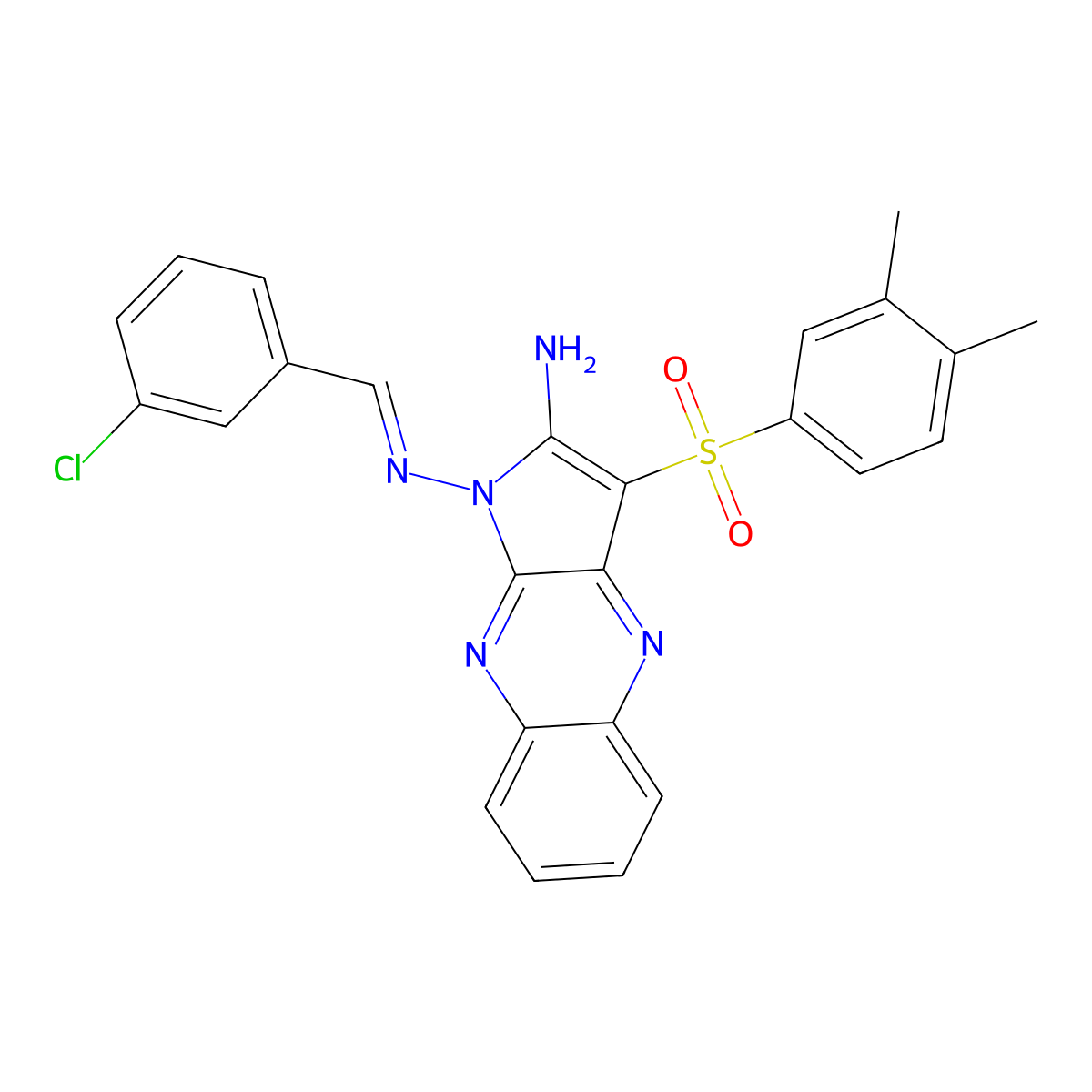 N1-[(3-Chlorophenyl)methylene]-3-[(3,4-dimethylphenyl)sulfonyl]-1H-pyrrolo[2,3-b]quinoxaline-1,2-diamine molecular structure, CAS 848207-46-5