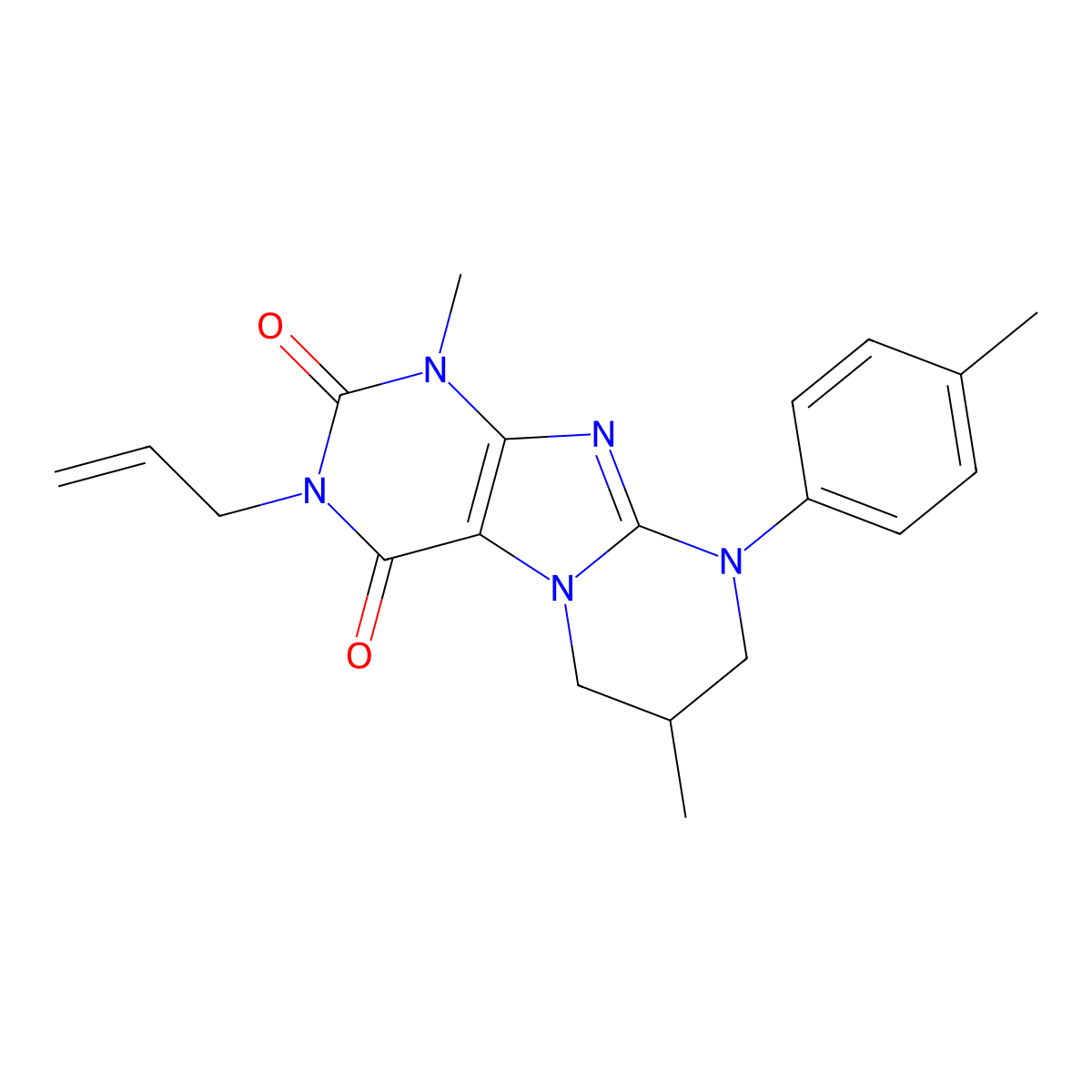 1,7-dimethyl-9-(4-methylphenyl)-3-prop-2-enyl-7,8-dihydro-6H-purino[7,8-a]pyrimidine-2,4-dione molecular structure, CAS 848207-54-5