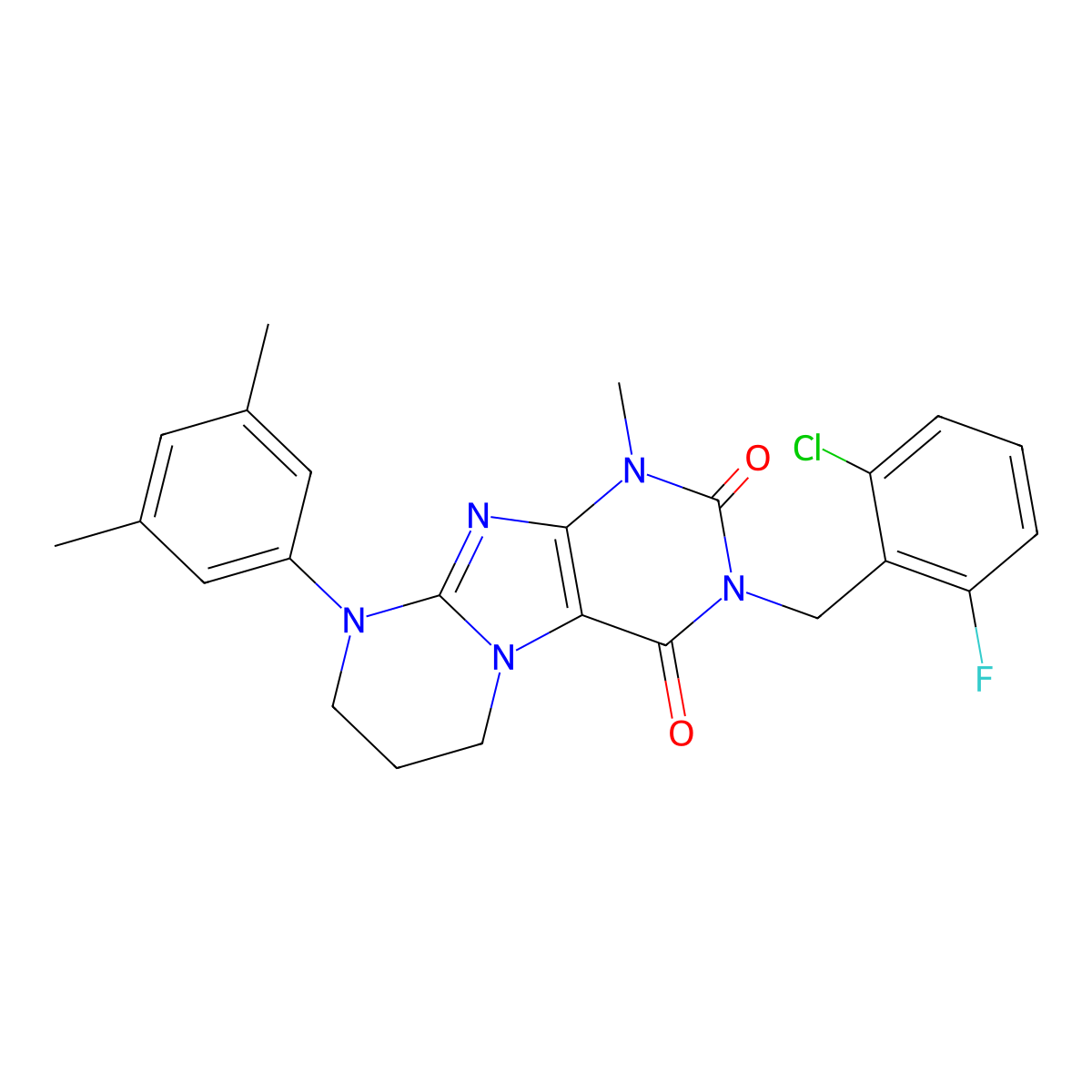 3-[(2-chloro-6-fluorophenyl)methyl]-9-(3,5-dimethylphenyl)-1-methyl-7,8-dihydro-6H-purino[7,8-a]pyrimidine-2,4-dione molecular structure, CAS 848207-59-0