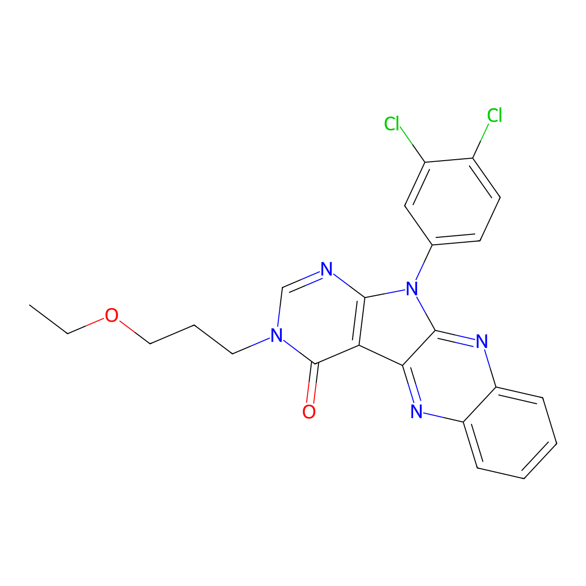 11-(3,4-dichlorophenyl)-3-(3-ethoxypropyl)-3,11-dihydro-4H-pyrimido[5',4':4,5]pyrrolo[2,3-b]quinoxalin-4-one molecular structure, CAS 848207-70-5