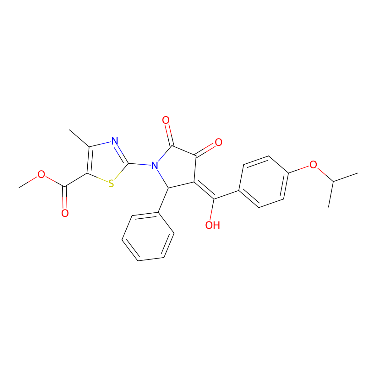 methyl 2-{3-hydroxy-2-oxo-5-phenyl-4-[4-(propan-2-yloxy)benzoyl]-2,5-dihydro-1H-pyrrol-1-yl}-4-methyl-1,3-thiazole-5-carboxylate molecular structure, CAS 848207-90-9