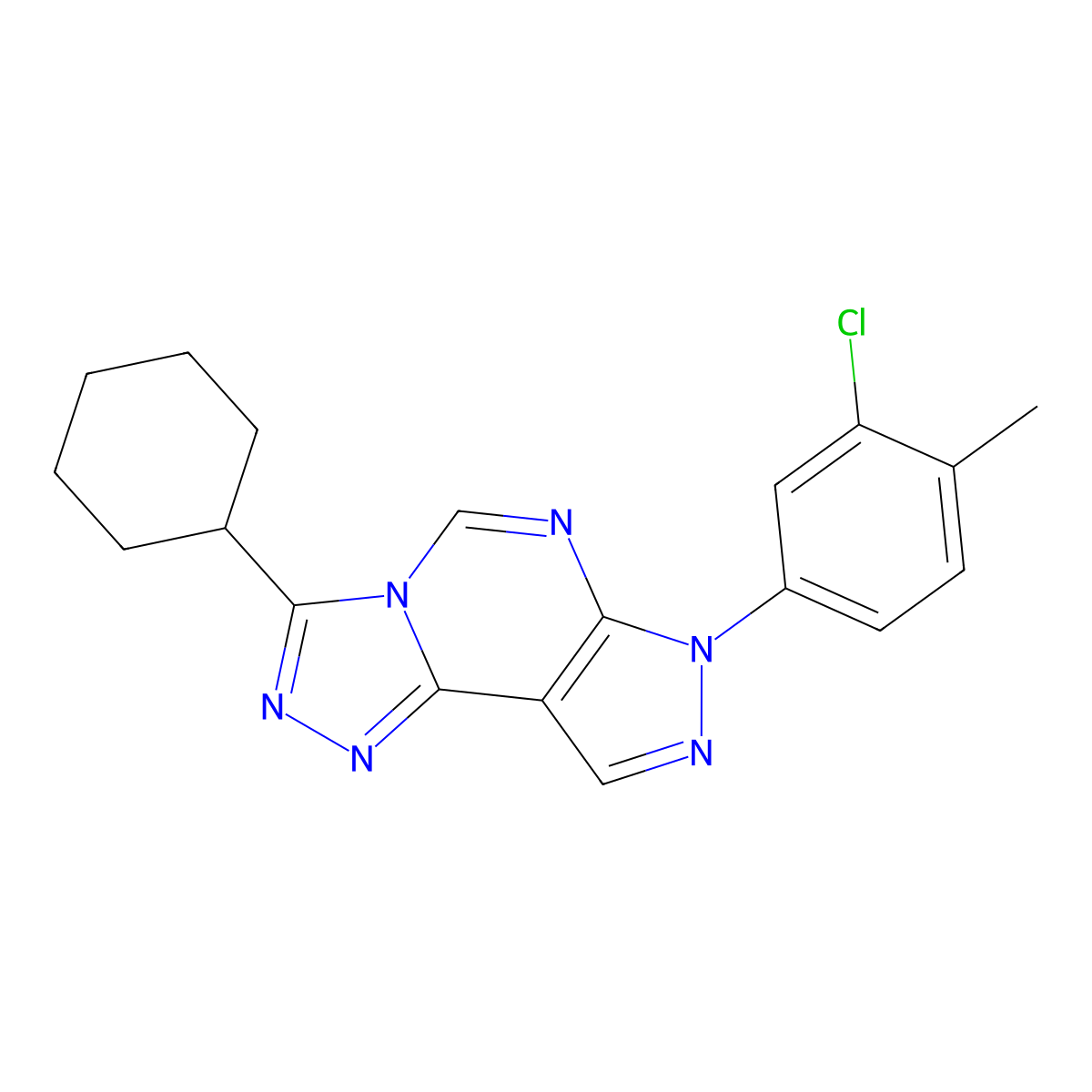 3-(3-Chloro-4-methylphenyl)-7-cyclohexyl-6-hydropyrazolo[5,4-d]1,2,4-triazolo[4,3-e]pyrimidine molecular structure, CAS 848208-13-9