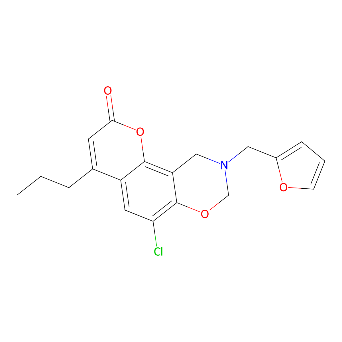 6-chloro-9-(2-furylmethyl)-4-propyl-9,10-dihydro-2H,8H-chromeno[8,7-e][1,3]oxazin-2-one molecular structure, CAS 848208-29-7