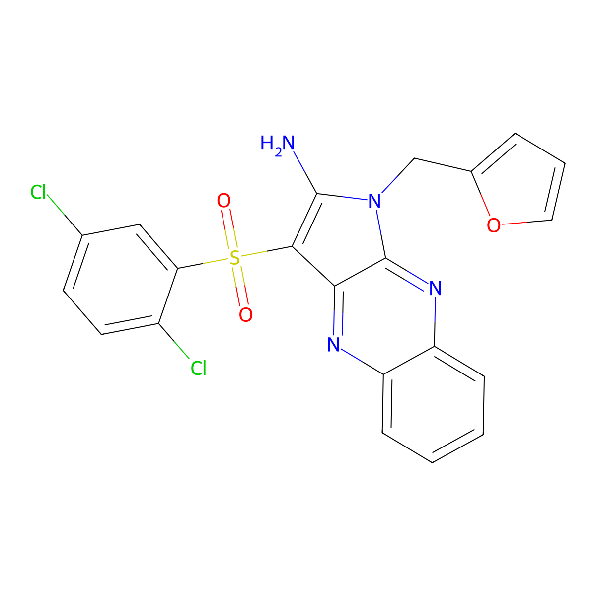 3-(2,5-Dichlorophenyl)sulfonyl-1-(furan-2-ylmethyl)pyrrolo[3,2-b]quinoxalin-2-amine molecular structure, CAS 848208-73-1