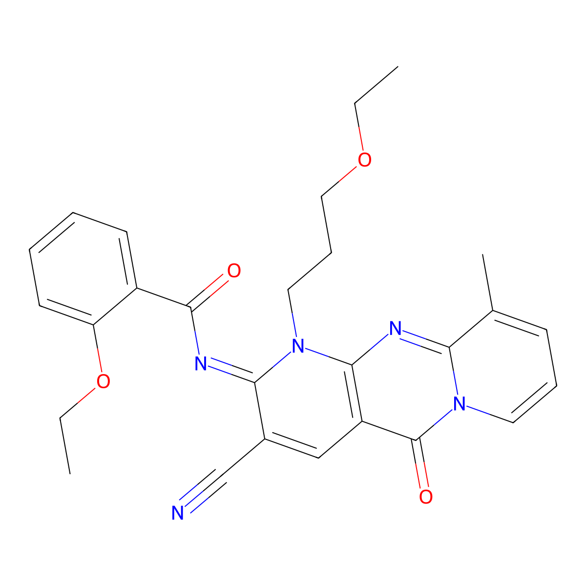 N-[3-cyano-1-(3-ethoxypropyl)-10-methyl-5-oxo-1,5-dihydro-2H-dipyrido[1,2-a:2,3-d]pyrimidin-2-ylidene]-2-ethoxybenzamide molecular structure, CAS 848208-74-2