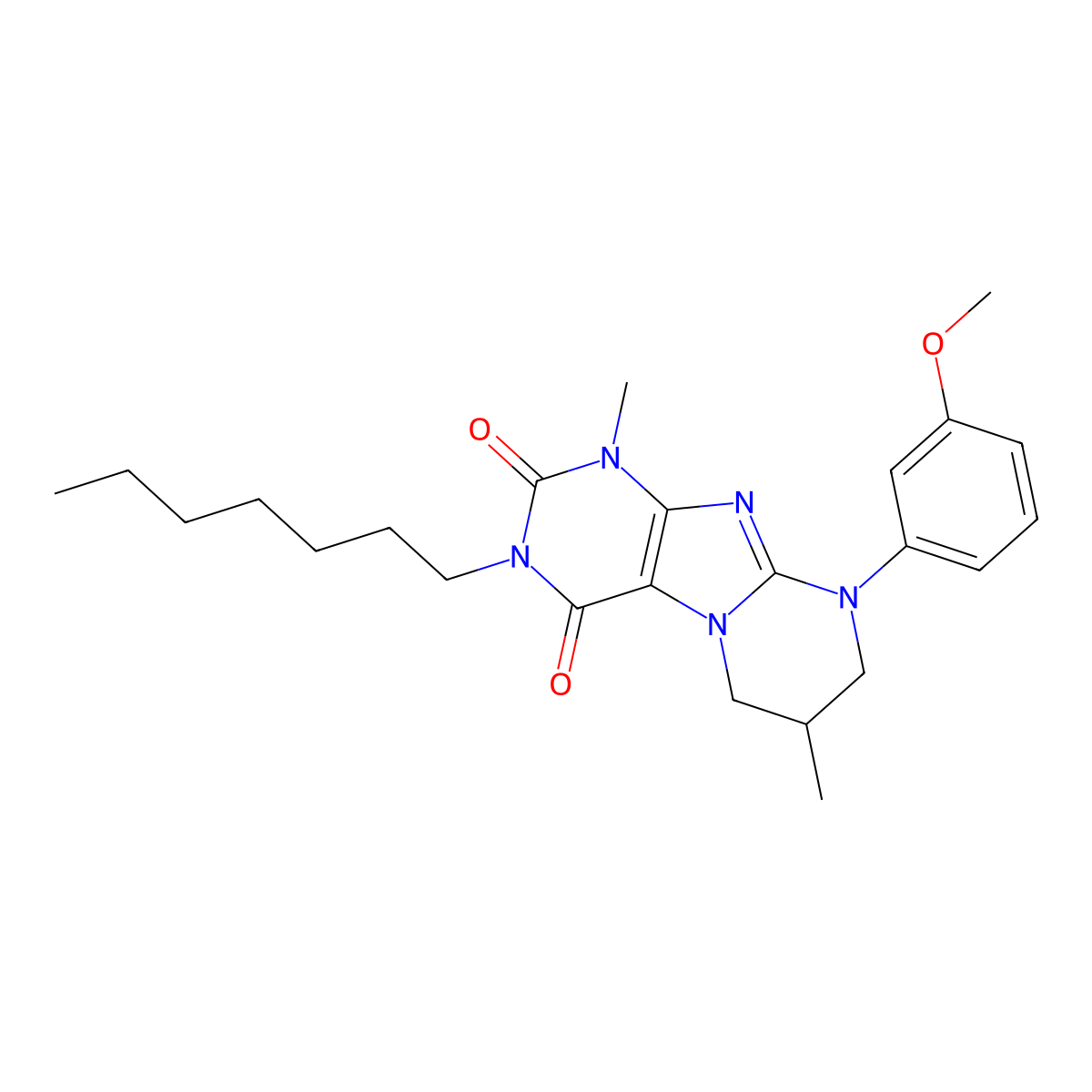 3-heptyl-9-(3-methoxyphenyl)-1,7-dimethyl-7,8-dihydro-6H-purino[7,8-a]pyrimidine-2,4-dione molecular structure, CAS 848208-91-3