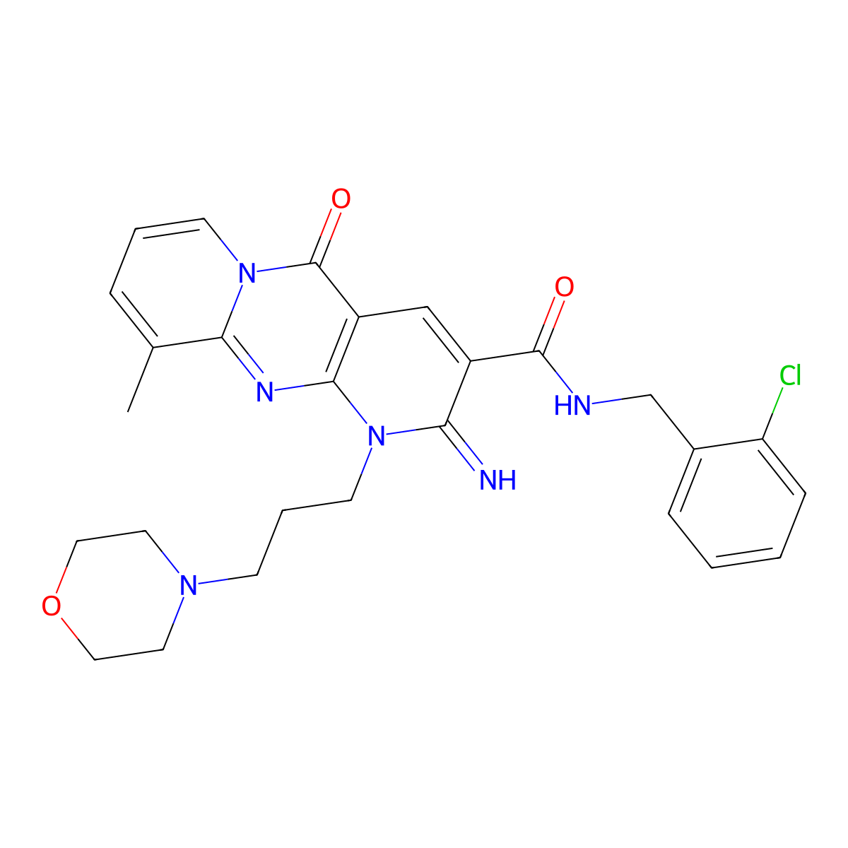 N-(2-chlorobenzyl)-2-imino-10-methyl-1-[3-(morpholin-4-yl)propyl]-5-oxo-1,5-dihydro-2H-dipyrido[1,2-a:2',3'-d]pyrimidine-3-carboxamide molecular structure, CAS 848209-13-2