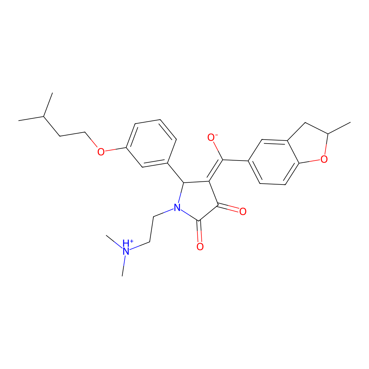 1-[2-(dimethylamino)ethyl]-3-hydroxy-4-(2-methyl-2,3-dihydro-1-benzofuran-5-carbonyl)-5-[3-(3-methylbutoxy)phenyl]-2,5-dihydro-1H-pyrrol-2-one molecular structure, CAS 848212-23-7