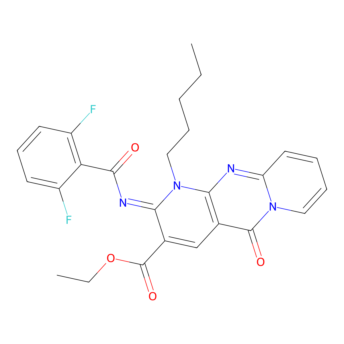 ethyl 2-[(2,6-difluorobenzoyl)imino]-5-oxo-1-pentyl-1,5-dihydro-2H-dipyrido[1,2-a:2,3-d]pyrimidine-3-carboxylate molecular structure, CAS 848212-43-1