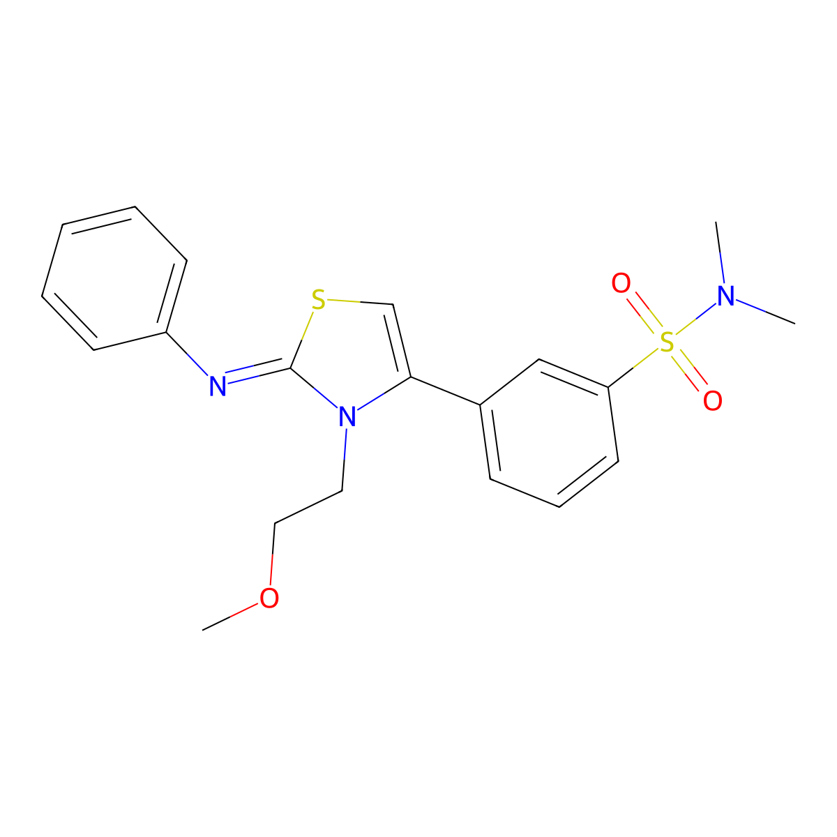 3-[(2Z)-3-(2-methoxyethyl)-2-(phenylimino)-2,3-dihydro-1,3-thiazol-4-yl]-N,N-dimethylbenzenesulfonamide molecular structure, CAS 848212-55-5