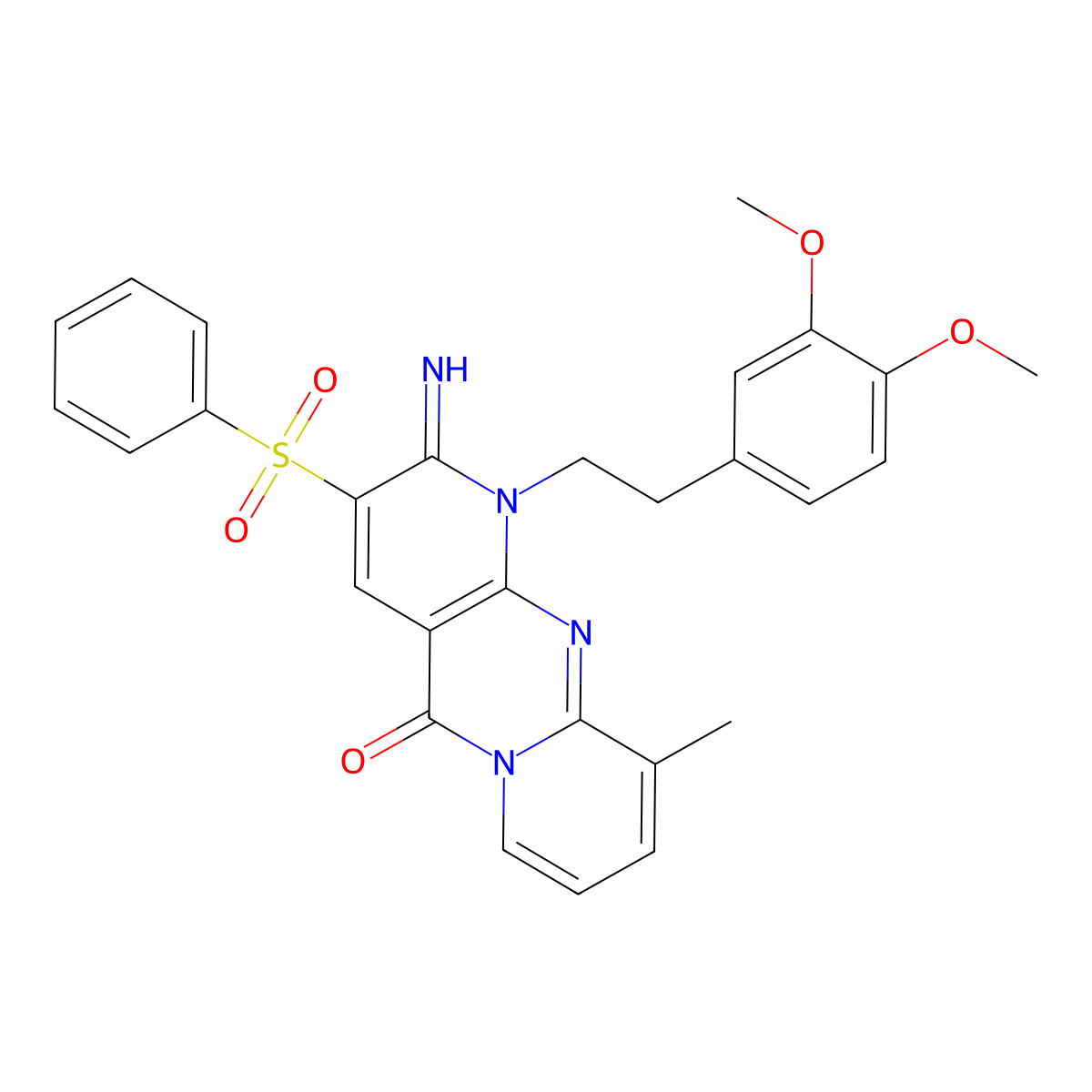 1-[2-(3,4-dimethoxyphenyl)ethyl]-2-imino-10-methyl-3-(phenylsulfonyl)-1,2-dihydro-5H-dipyrido[1,2-a:2',3'-d]pyrimidin-5-one molecular structure, CAS 848213-02-5