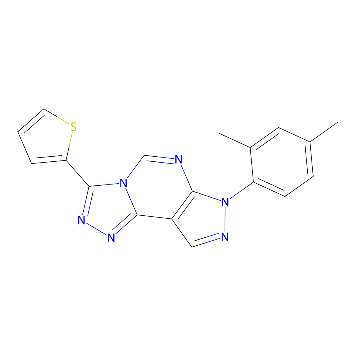 7-(2,4-dimethylphenyl)-3-(thiophen-2-yl)-7H-pyrazolo[4,3-e][1,2,4]triazolo[4,3-c]pyrimidine molecular structure, CAS 848213-20-7