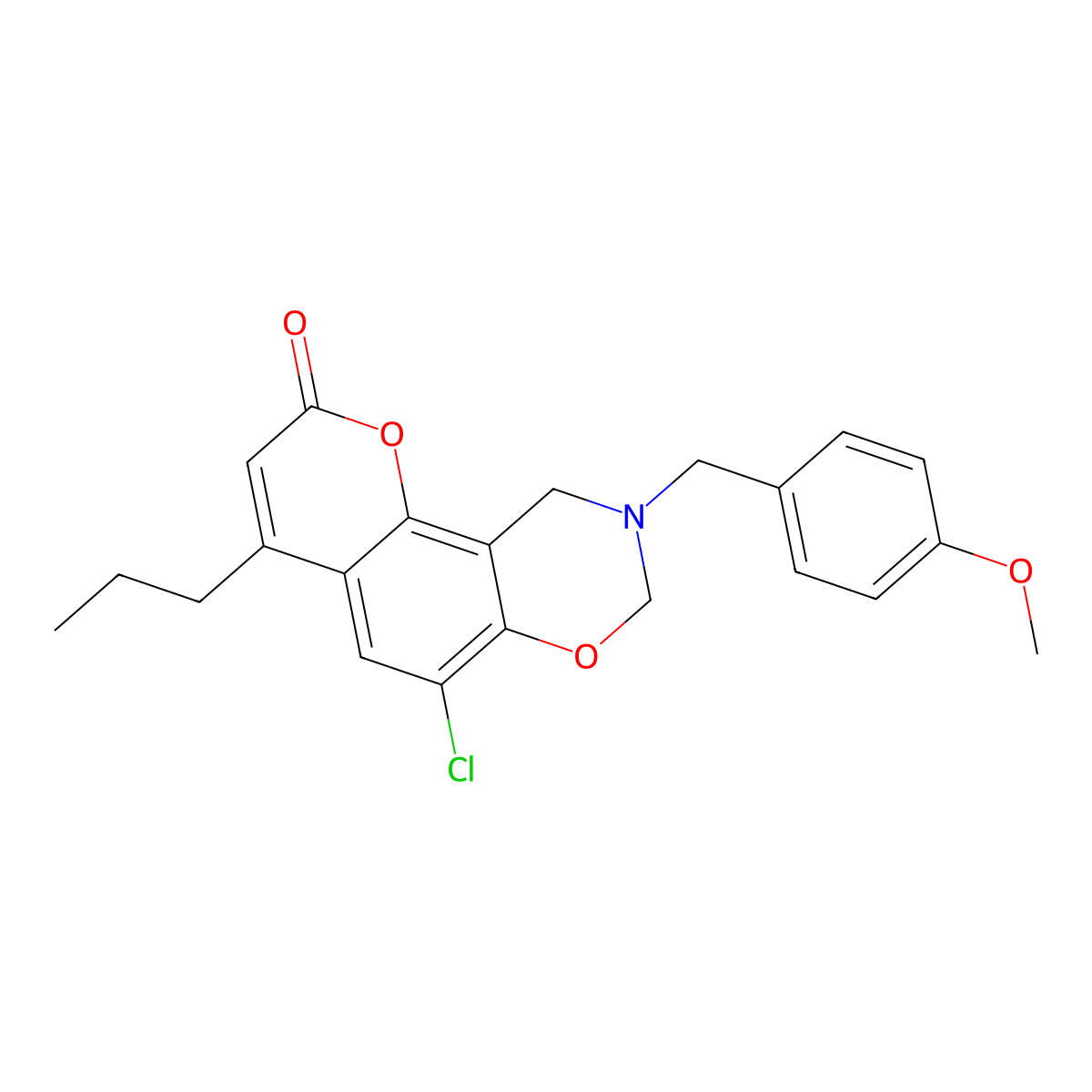 6-chloro-9-(4-methoxybenzyl)-4-propyl-9,10-dihydro-2H,8H-chromeno[8,7-e][1,3]oxazin-2-one molecular structure, CAS 848213-38-7